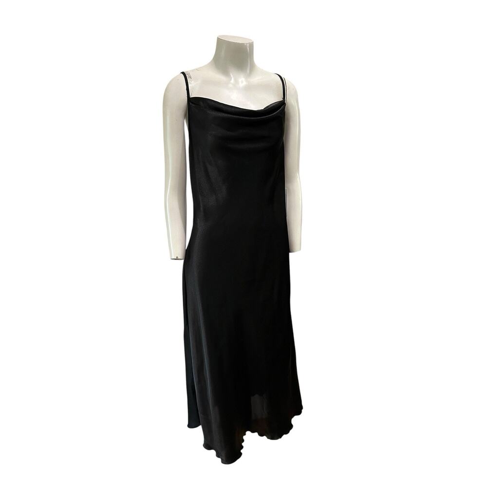 NWT bebe Black Satin Slip Dress Cowl Neck Midi L Y2K Minimalist -